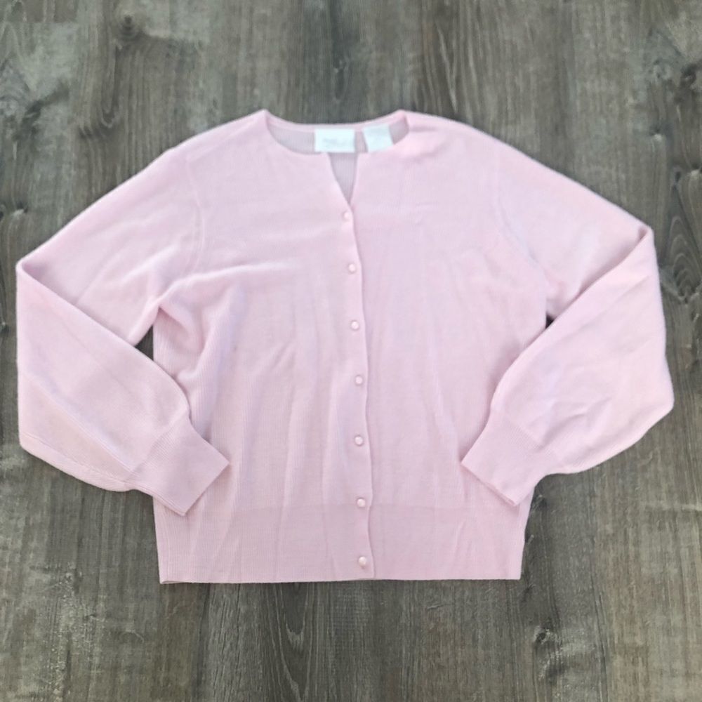 Elizabeth Williams Soft Acrylic Pink Long Sleeve Button Up Sweater Size Medium‎